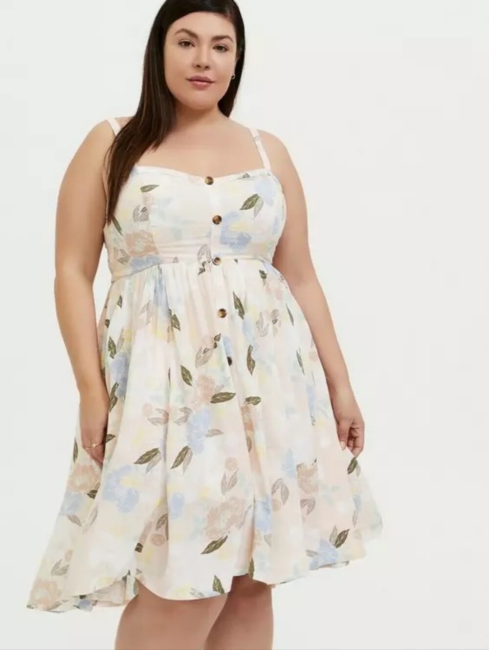 Torrid Light Pink Floral Challis Button Hi-Lo Dress, Size 0 (Large)